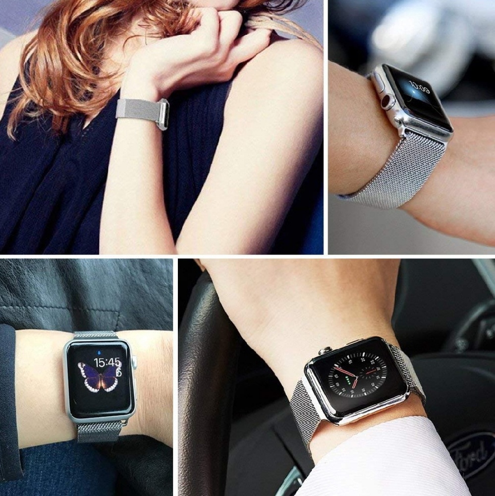 42mm/38mm for Apple Silver Milanese Mesh magnetic